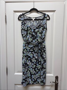 LOFT Sleeveless Black Wrap Dress with Blue & Green Accents